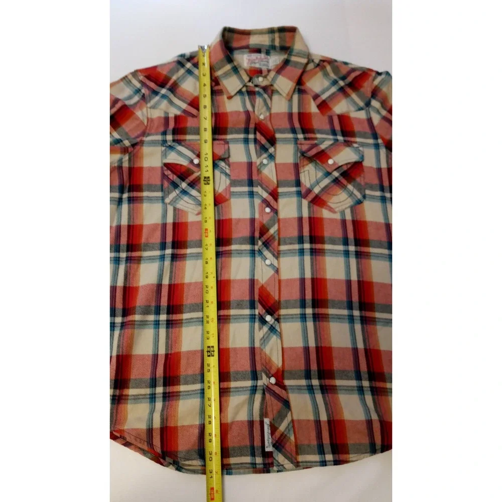 True Religion Mens 2XL Shirt Western Plaid Pearl Snap Long Sleeves TIGHT FITTING